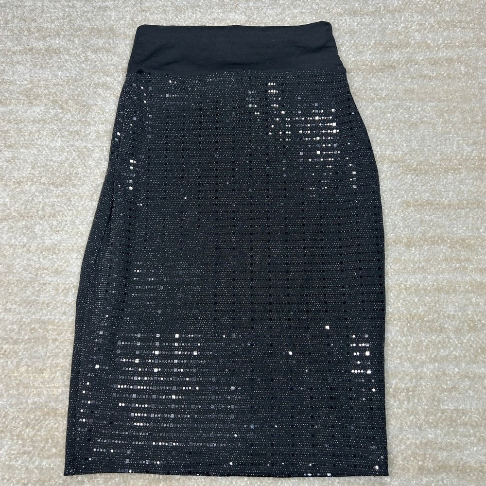 Cali USA Skirt Womens S Black Sequin Pencil Stretch Elastic Waistband Sparkle